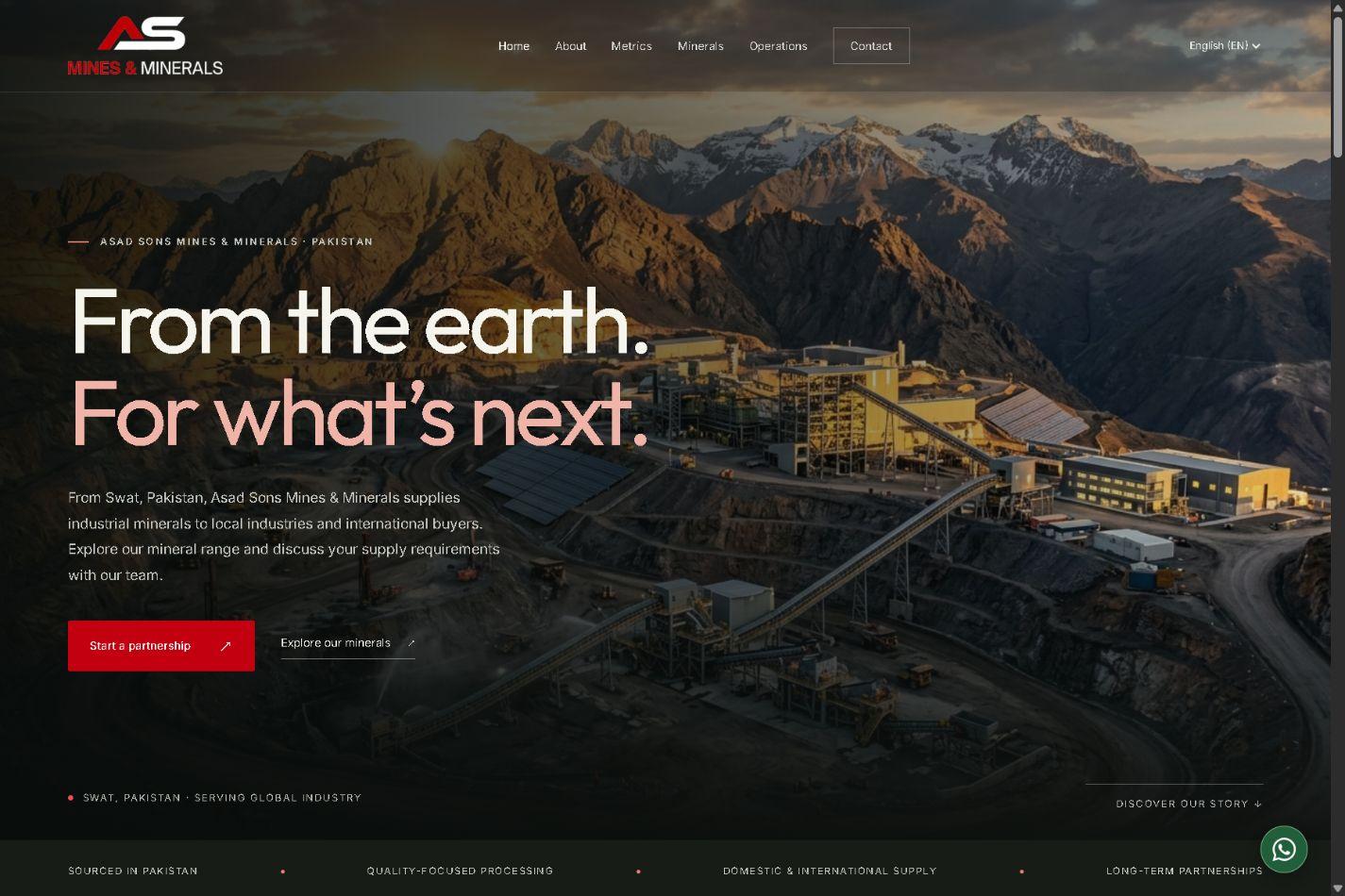 Live English homepage with the headline From the earth. For what’s next.