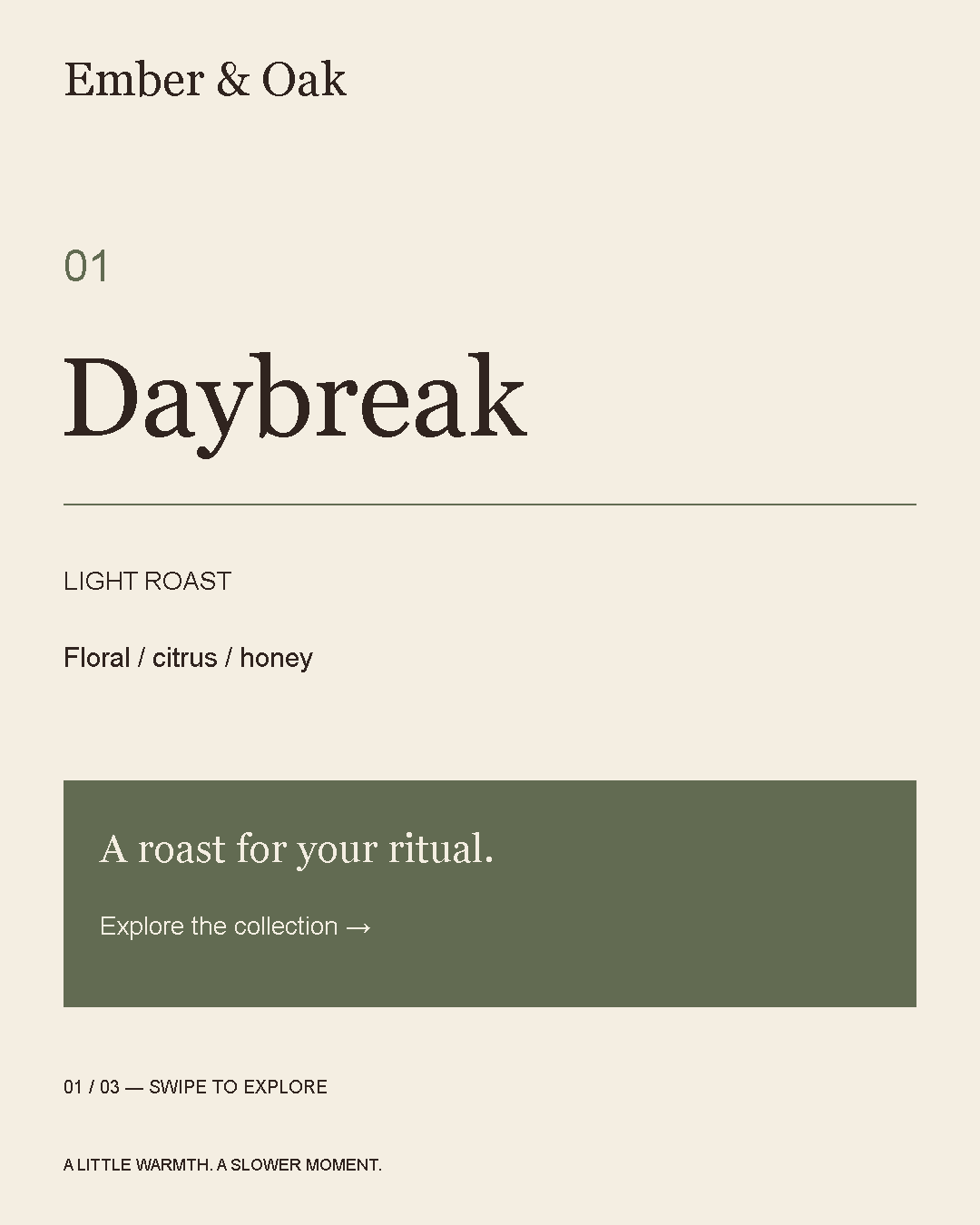 Daybreak / carousel 1 — Ember and Oak social graphic