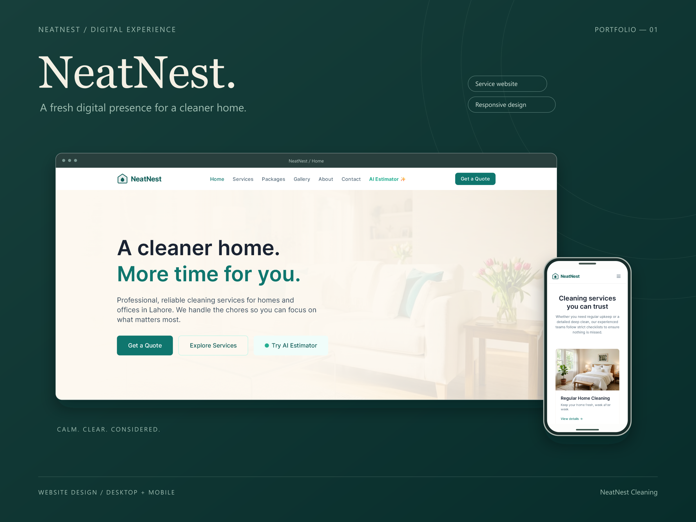 NeatNest cleaning website presented on desktop and mobile