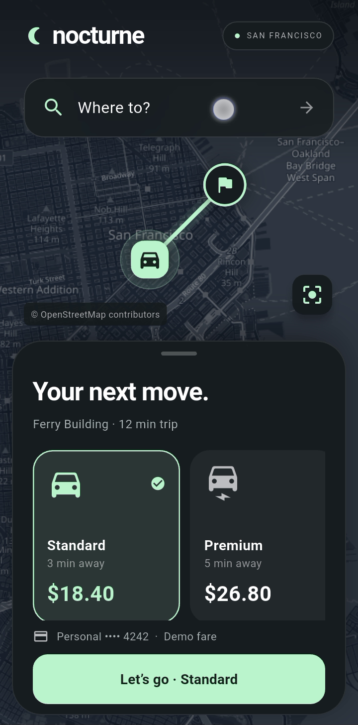Nocturne app: Choose your ride.
