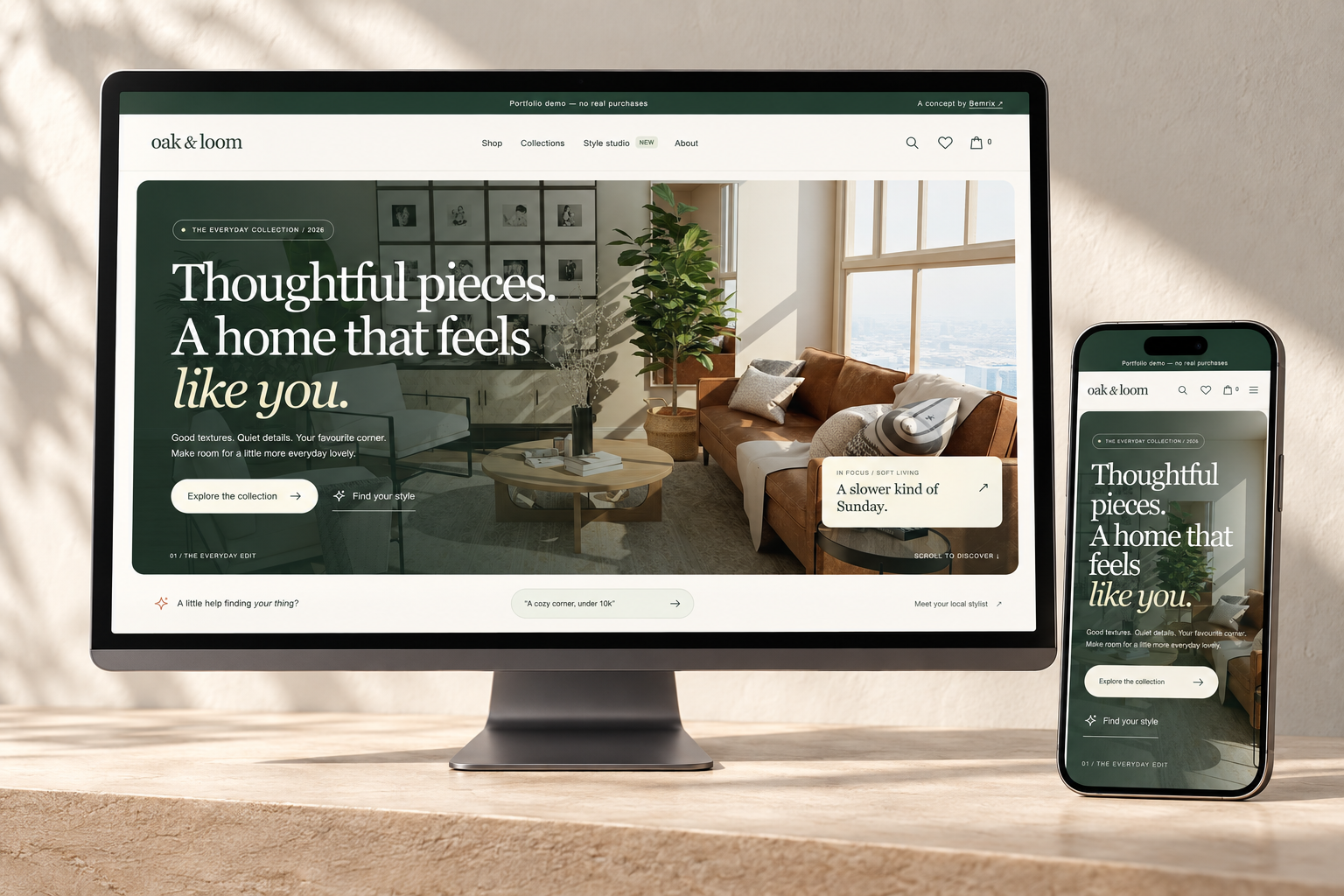 Oak & Loom home décor store on desktop and mobile