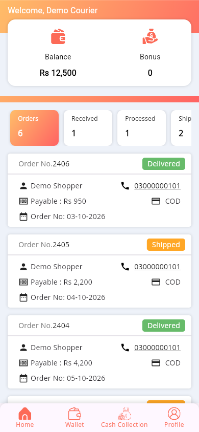 SmartShop delivery assignments with illustrative demo records