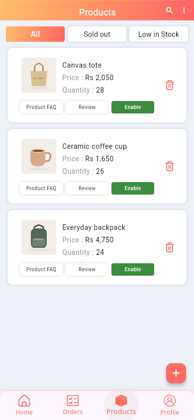 SmartShop product management with illustrative demo records