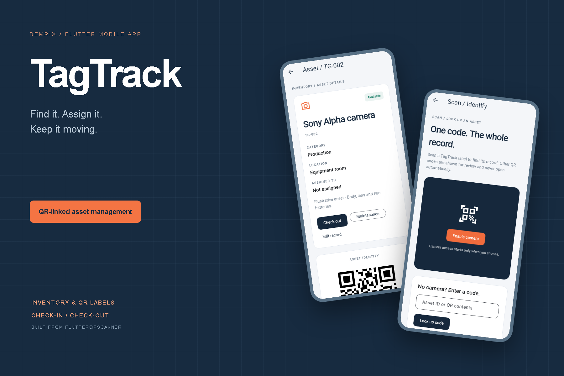 TagTrack Flutter asset inventory and QR label mobile app