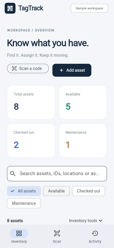 TagTrack mobile: Inventory at a glance